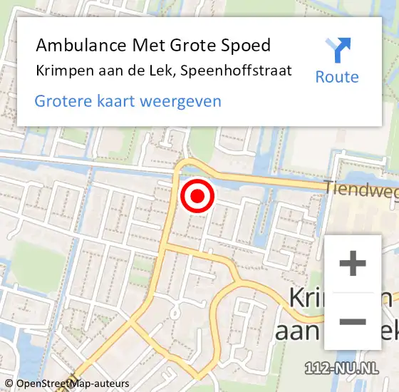 Locatie op kaart van de 112 melding: Ambulance Met Grote Spoed Naar Krimpen aan de Lek, Speenhoffstraat op 29 juli 2016 21:17