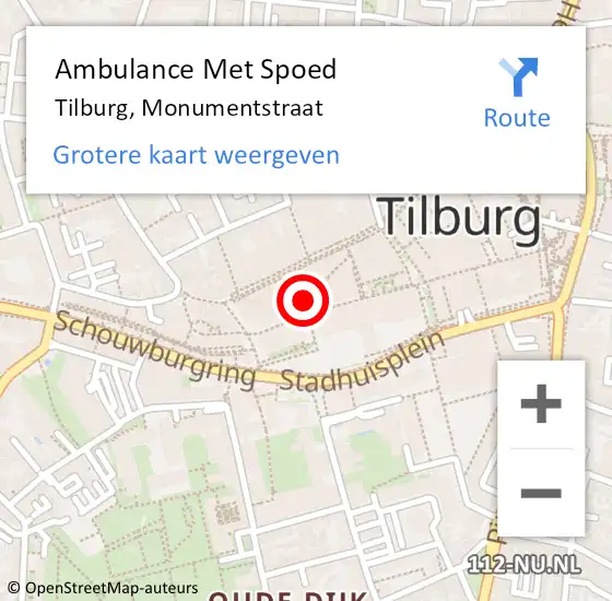 Locatie op kaart van de 112 melding: Ambulance Met Spoed Naar Tilburg, Monumentstraat op 29 juli 2016 22:51