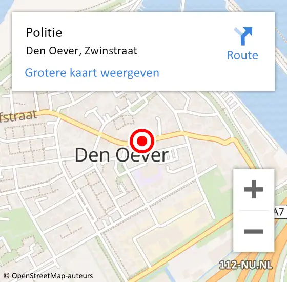 Locatie op kaart van de 112 melding: Politie Den Oever, Zwinstraat op 29 juli 2016 22:53