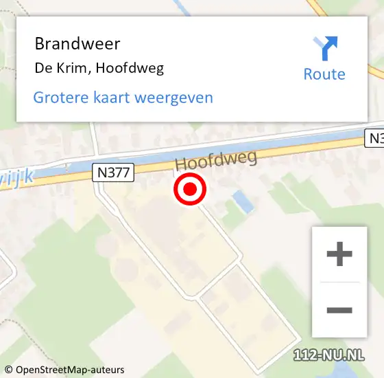 Locatie op kaart van de 112 melding: Brandweer De Krim, Hoofdweg op 22 december 2013 22:01