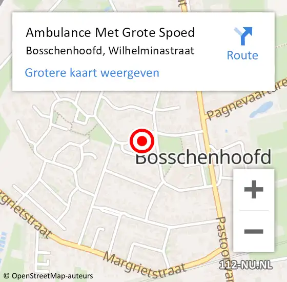 Locatie op kaart van de 112 melding: Ambulance Met Grote Spoed Naar Bosschenhoofd, Wilhelminastraat op 29 juli 2016 23:09