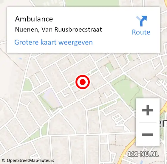 Locatie op kaart van de 112 melding: Ambulance Nuenen, Van Ruusbroecstraat op 30 juli 2016 05:50