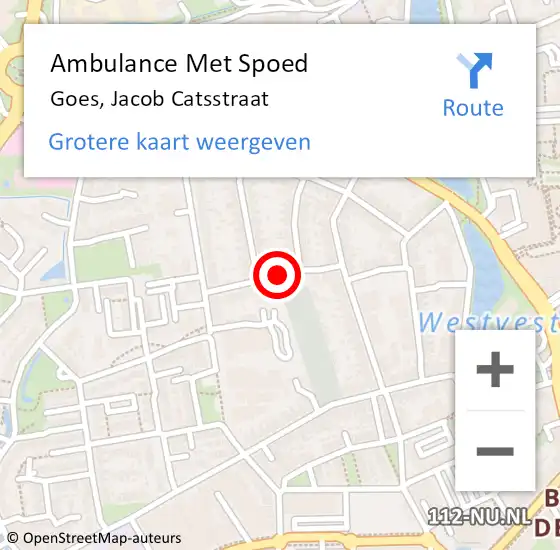 Locatie op kaart van de 112 melding: Ambulance Met Spoed Naar Goes, Jacob Catsstraat op 30 juli 2016 06:43