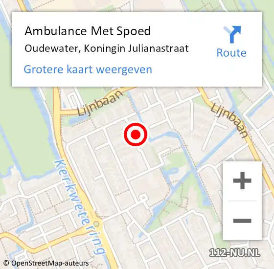 Locatie op kaart van de 112 melding: Ambulance Met Spoed Naar Oudewater, Koningin Julianastraat op 30 juli 2016 10:05