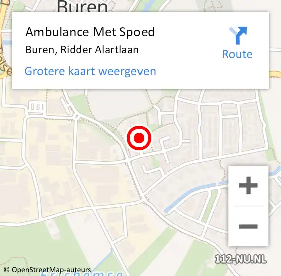 Locatie op kaart van de 112 melding: Ambulance Met Spoed Naar Buren, Ridder Alartlaan op 30 juli 2016 10:44