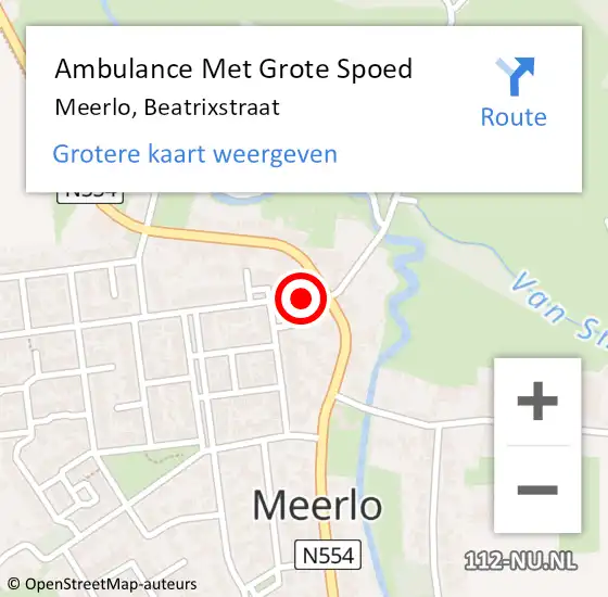 Locatie op kaart van de 112 melding: Ambulance Met Grote Spoed Naar Meerlo, Beatrixstraat op 30 juli 2016 12:09