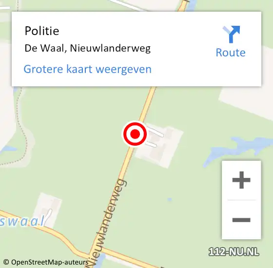 Locatie op kaart van de 112 melding: Politie De Waal, Nieuwlanderweg op 30 juli 2016 12:10