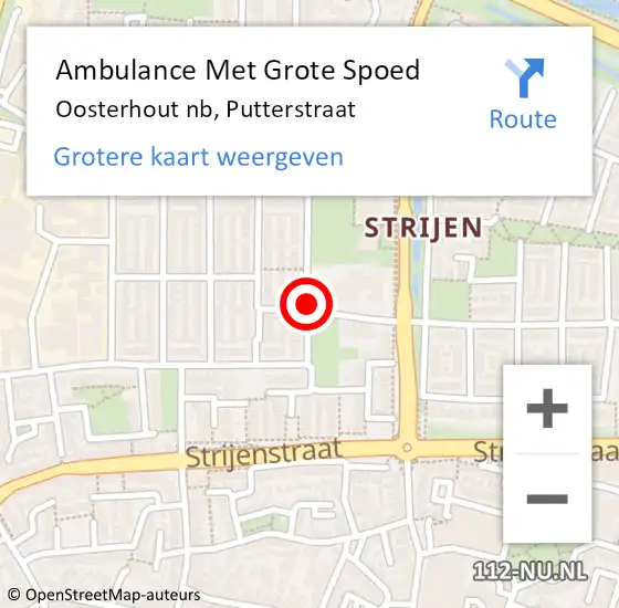 Locatie op kaart van de 112 melding: Ambulance Met Grote Spoed Naar Oosterhout nb, Putterstraat op 30 juli 2016 12:50