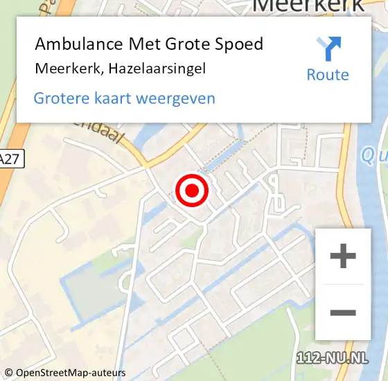 Locatie op kaart van de 112 melding: Ambulance Met Grote Spoed Naar Meerkerk, Hazelaarsingel op 30 juli 2016 13:18