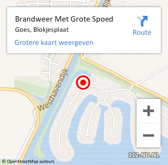 Locatie op kaart van de 112 melding: Brandweer Met Grote Spoed Naar Goes, Blokjesplaat op 22 december 2013 23:38