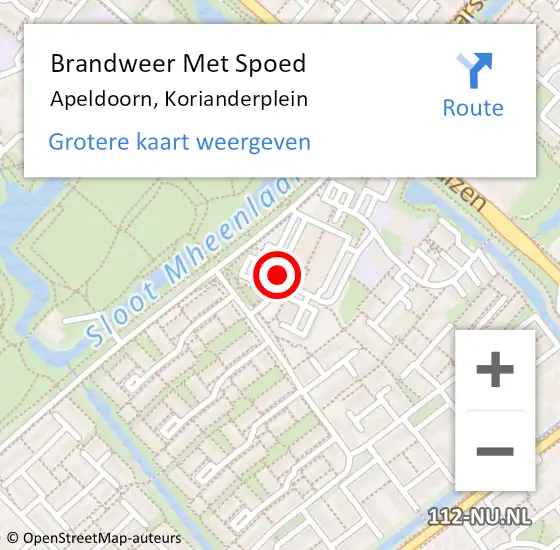 Locatie op kaart van de 112 melding: Brandweer Met Spoed Naar Apeldoorn, Korianderplein op 30 juli 2016 16:47