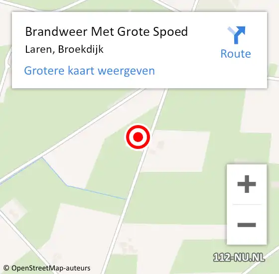 Locatie op kaart van de 112 melding: Brandweer Met Grote Spoed Naar Laren, Broekdijk op 30 juli 2016 17:34