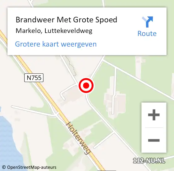 Locatie op kaart van de 112 melding: Brandweer Met Grote Spoed Naar Markelo, Luttekeveldweg op 30 juli 2016 17:37