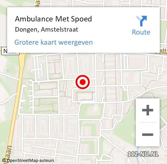 Locatie op kaart van de 112 melding: Ambulance Met Spoed Naar Dongen, Amstelstraat op 30 juli 2016 21:48