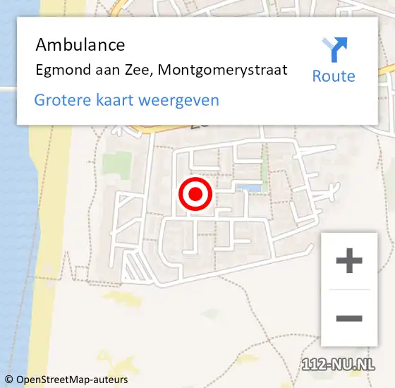 Locatie op kaart van de 112 melding: Ambulance Egmond aan Zee, Montgomerystraat op 30 juli 2016 22:02