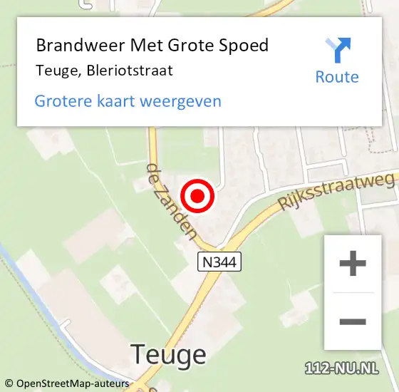 Locatie op kaart van de 112 melding: Brandweer Met Grote Spoed Naar Teuge, Bleriotstraat op 30 juli 2016 22:03