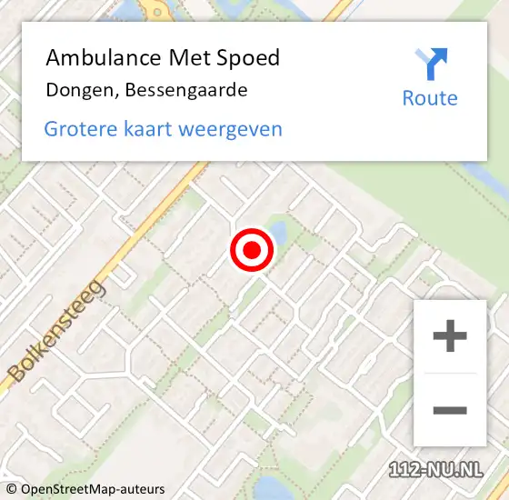 Locatie op kaart van de 112 melding: Ambulance Met Spoed Naar Dongen, Bessengaarde op 30 juli 2016 22:11