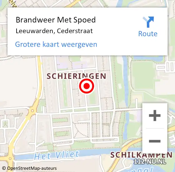 Locatie op kaart van de 112 melding: Brandweer Met Spoed Naar Leeuwarden, Cederstraat op 30 juli 2016 22:19