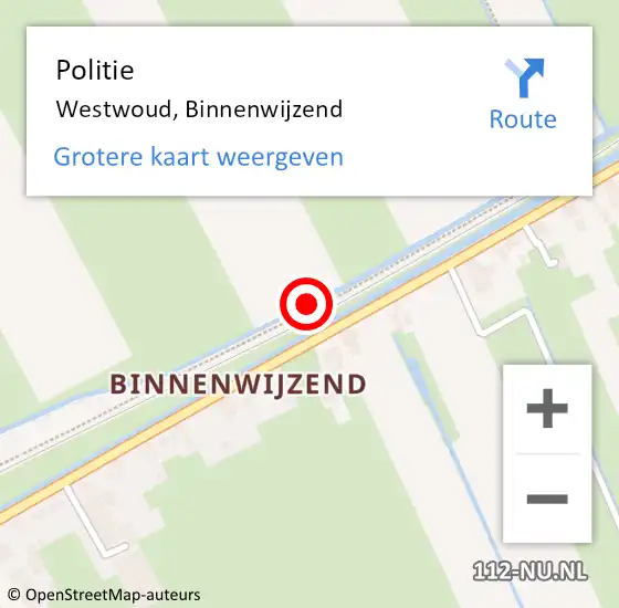 Locatie op kaart van de 112 melding: Politie Westwoud, Binnenwijzend op 31 juli 2016 00:15