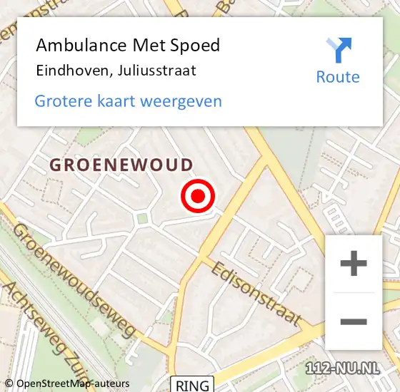 Locatie op kaart van de 112 melding: Ambulance Met Spoed Naar Eindhoven, Juliusstraat op 31 juli 2016 03:46