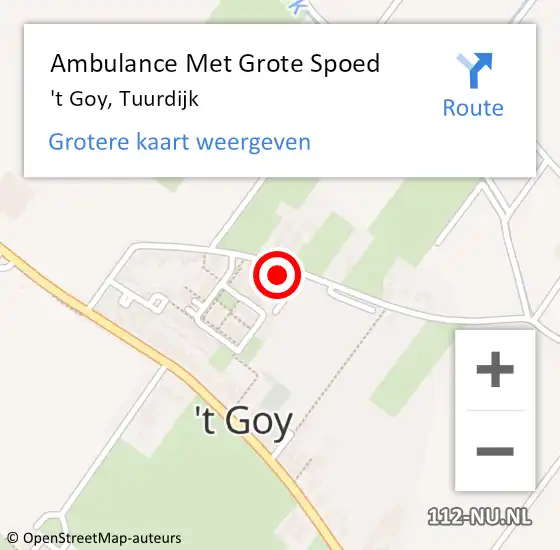 Locatie op kaart van de 112 melding: Ambulance Met Grote Spoed Naar 't Goy, Tuurdijk op 31 juli 2016 04:14