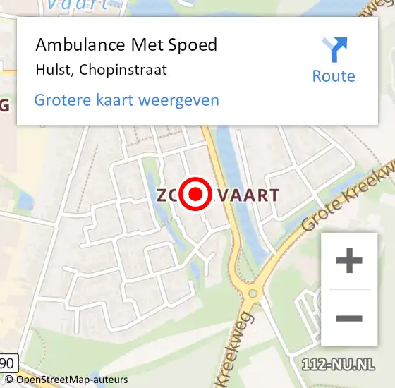 Locatie op kaart van de 112 melding: Ambulance Met Spoed Naar Hulst, Chopinstraat op 31 juli 2016 06:28