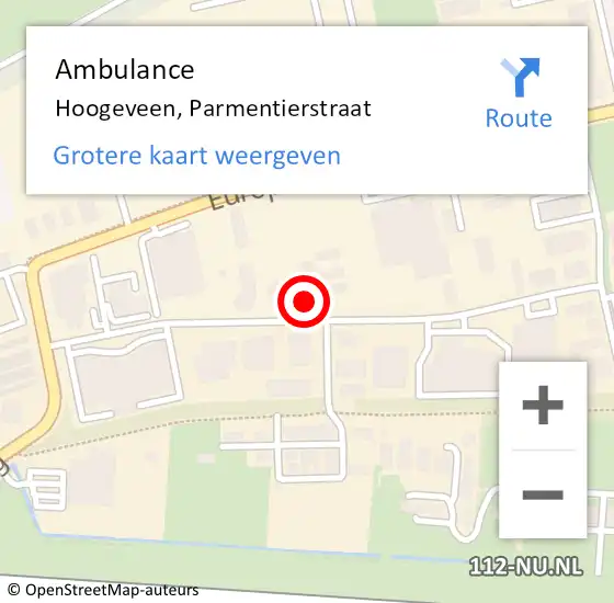 Locatie op kaart van de 112 melding: Ambulance Hoogeveen, Parmentierstraat op 31 juli 2016 06:43