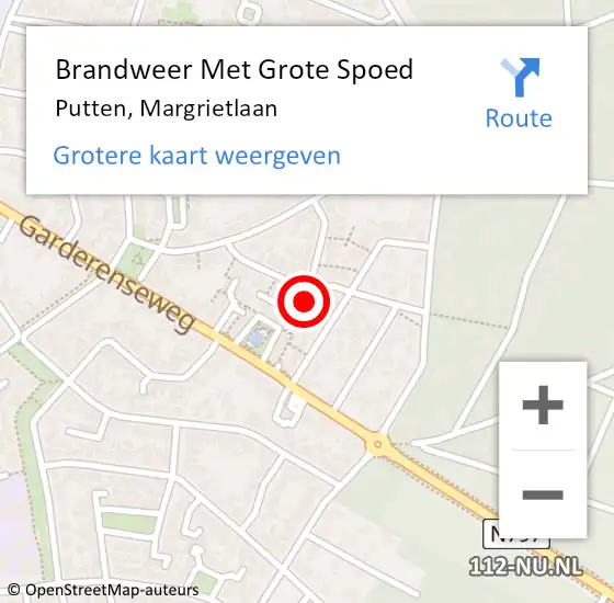 Locatie op kaart van de 112 melding: Brandweer Met Grote Spoed Naar Putten, Margrietlaan op 31 juli 2016 07:58