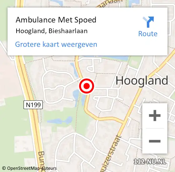 Locatie op kaart van de 112 melding: Ambulance Met Spoed Naar Hoogland, Bieshaarlaan op 31 juli 2016 09:23