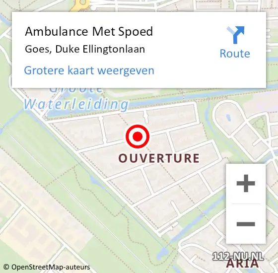 Locatie op kaart van de 112 melding: Ambulance Met Spoed Naar Goes, Duke Ellingtonlaan op 31 juli 2016 12:17