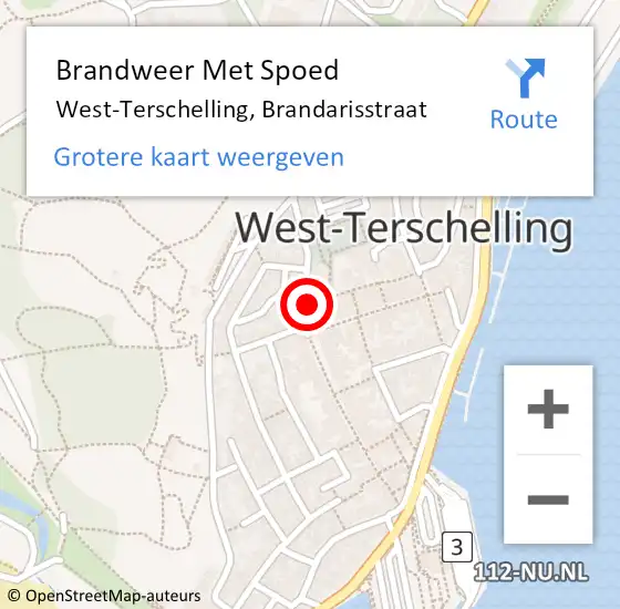 Locatie op kaart van de 112 melding: Brandweer Met Spoed Naar West-Terschelling, Brandarisstraat op 31 juli 2016 15:19