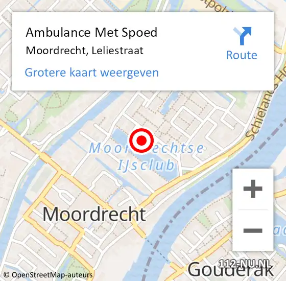 Locatie op kaart van de 112 melding: Ambulance Met Spoed Naar Moordrecht, Leliestraat op 31 juli 2016 16:27