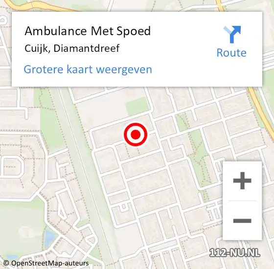 Locatie op kaart van de 112 melding: Ambulance Met Spoed Naar Cuijk, Diamantdreef op 31 juli 2016 16:42