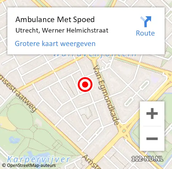 Locatie op kaart van de 112 melding: Ambulance Met Spoed Naar Utrecht, Werner Helmichstraat op 31 juli 2016 17:09