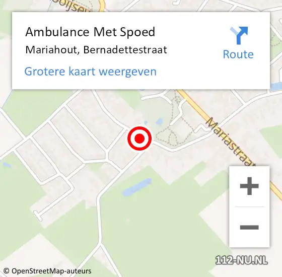 Locatie op kaart van de 112 melding: Ambulance Met Spoed Naar Mariahout, Bernadettestraat op 31 juli 2016 19:48