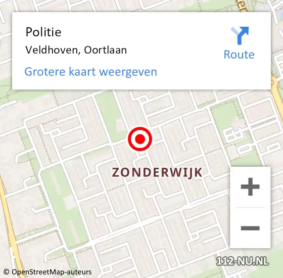 Locatie op kaart van de 112 melding: Politie Veldhoven, Oortlaan op 31 juli 2016 21:43