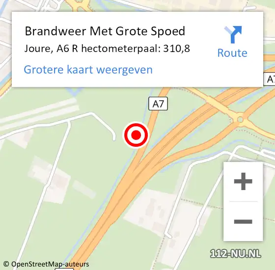 Locatie op kaart van de 112 melding: Brandweer Met Grote Spoed Naar Joure, A6 R hectometerpaal: 310,8 op 31 juli 2016 22:26