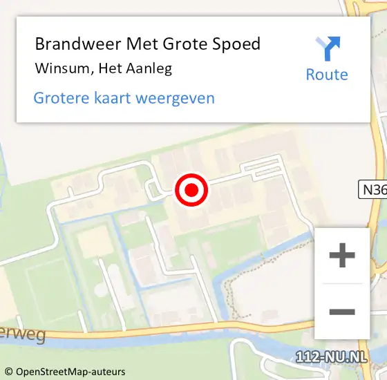 Locatie op kaart van de 112 melding: Brandweer Met Grote Spoed Naar Winsum, Het Aanleg op 1 augustus 2016 00:11