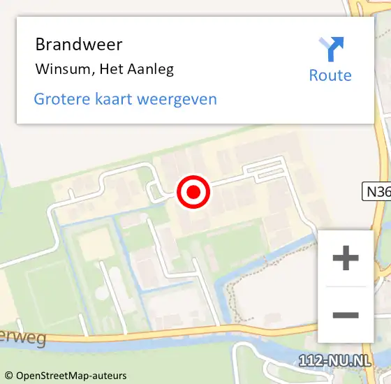 Locatie op kaart van de 112 melding: Brandweer Winsum, Het Aanleg op 1 augustus 2016 00:16