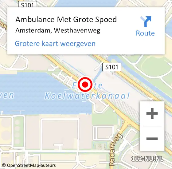 Locatie op kaart van de 112 melding: Ambulance Met Grote Spoed Naar Amsterdam, Westhavenweg op 1 augustus 2016 01:15