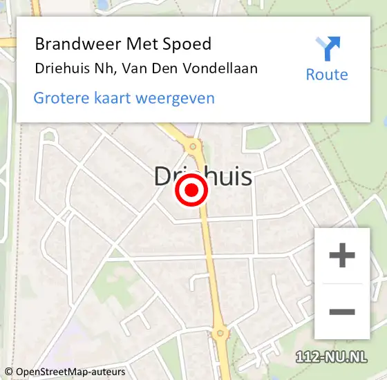 Locatie op kaart van de 112 melding: Brandweer Met Spoed Naar Driehuis Nh, Van Den Vondellaan op 1 augustus 2016 02:54