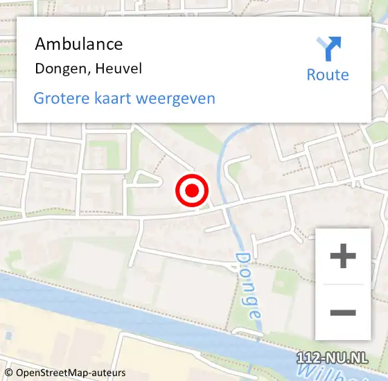 Locatie op kaart van de 112 melding: Ambulance Dongen, Heuvel op 1 augustus 2016 08:53