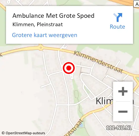 Locatie op kaart van de 112 melding: Ambulance Met Grote Spoed Naar Klimmen, Pleinstraat op 16 september 2013 22:59