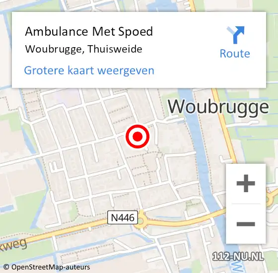 Locatie op kaart van de 112 melding: Ambulance Met Spoed Naar Woubrugge, Thuisweide op 1 augustus 2016 09:29