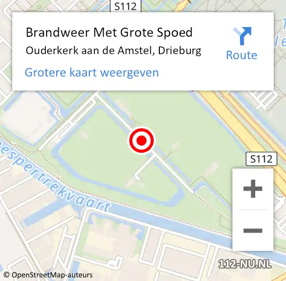 Locatie op kaart van de 112 melding: Brandweer Met Grote Spoed Naar Ouderkerk aan de Amstel, Drieburg op 1 augustus 2016 09:39