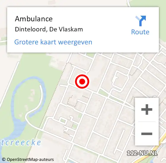 Locatie op kaart van de 112 melding: Ambulance Dinteloord, De Vlaskam op 1 augustus 2016 09:59