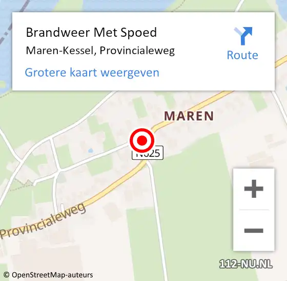 Locatie op kaart van de 112 melding: Brandweer Met Spoed Naar Maren-Kessel, Provincialeweg op 1 augustus 2016 10:55