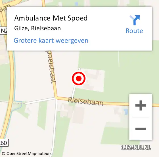 Locatie op kaart van de 112 melding: Ambulance Met Spoed Naar Gilze, Rielsebaan op 1 augustus 2016 11:33