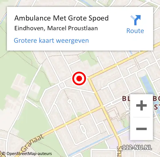 Locatie op kaart van de 112 melding: Ambulance Met Grote Spoed Naar Eindhoven, Marcel Proustlaan op 1 augustus 2016 11:38