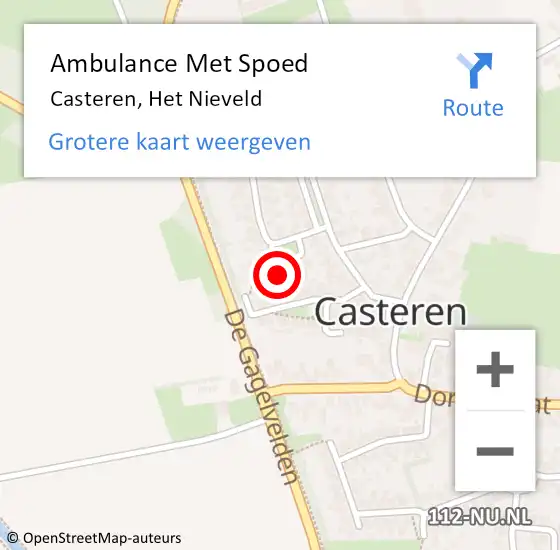 Locatie op kaart van de 112 melding: Ambulance Met Spoed Naar Casteren, Het Nieveld op 1 augustus 2016 11:54